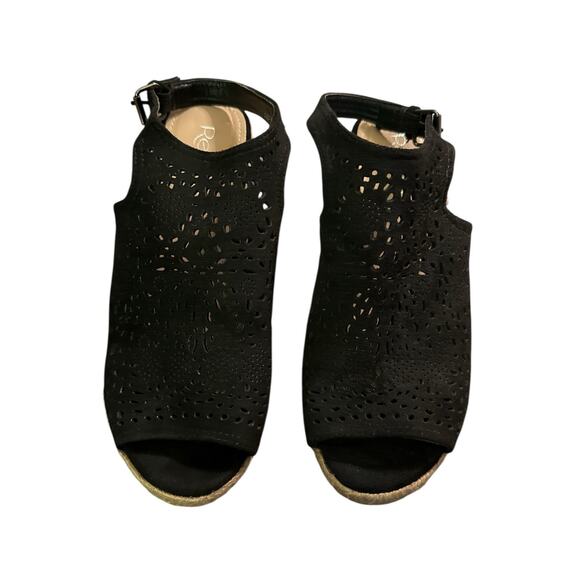 Refresh Women's Laser-Cut Slingback Espadrilles Wedge Sandals Size 8 Black NWOT - Picture 6 of 7